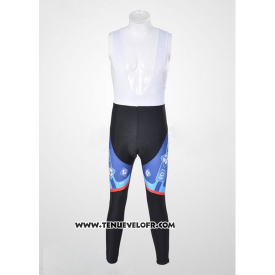 2010 Maillot Ciclismo FDJ Blanc et Azur Manches Longues et Cuissard